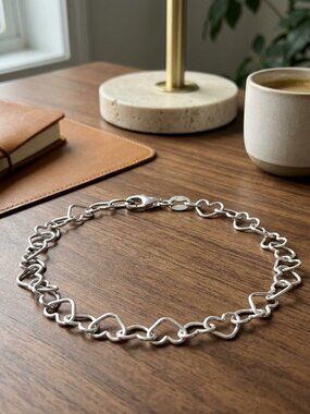 Heart Link Chain Bracelet 925 Sterling Silver Italian Dainty Open Hearts